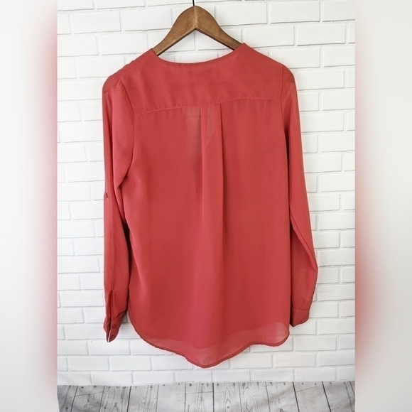 Forever 21 Watermelon /Orange Sheer Button Down Womens Small - Picture 2 of 9